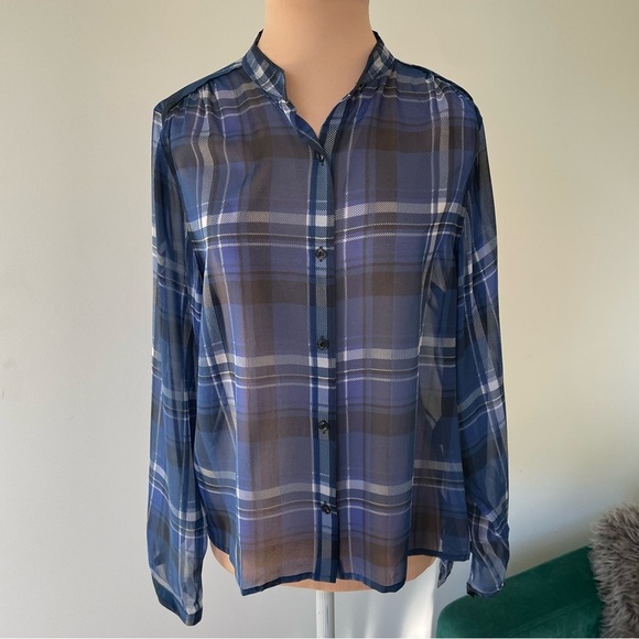 Rag & Bone Sheer Stretch Silk Long Sleeve Plaid Button Up Shirt EUC Size XS - Picture 5 of 10